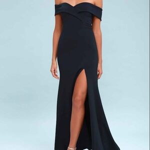 Navy Blue Off-the-Shoulder Maxi Dress. 